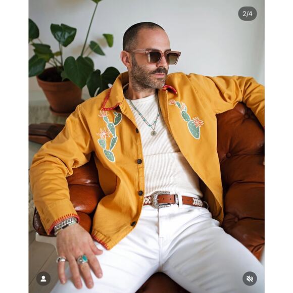 PACSUN NWOT Gold Duke Embroidered Cactus Vintage Men's Jacket Contrast Stitching - Picture 1 of 10